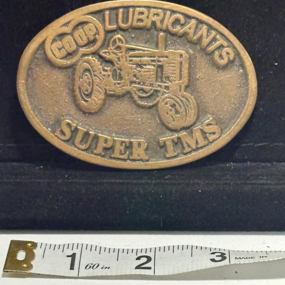 Vintage CO-OP Lubricants Super TMS Tractor Farm Oil Advertising Belt Buckle